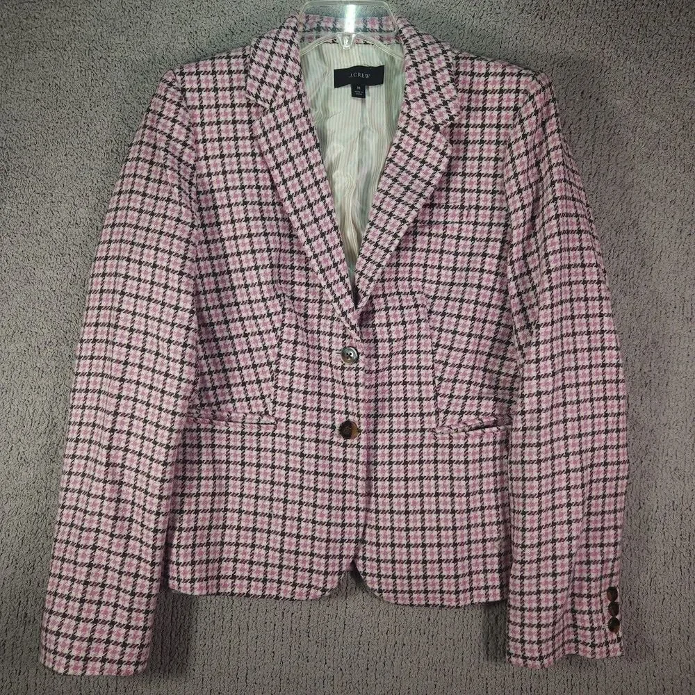 J. Crew Wool Houndstooth Campbell Blazer Womens M Tweed Plaid Preppy Academia